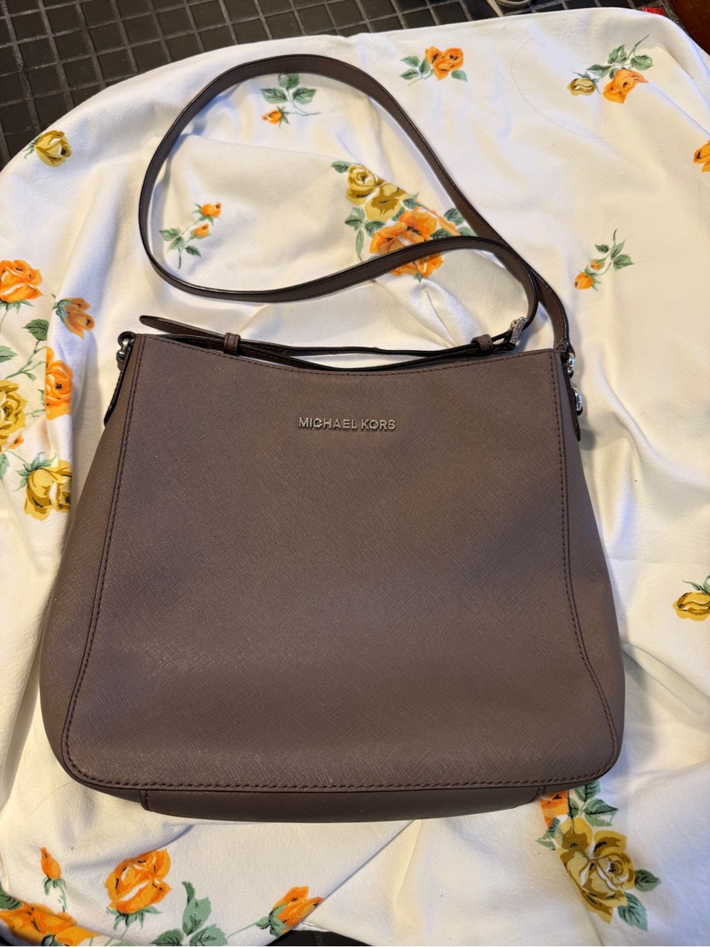 Michael Kors Brown Taupe Saffiano Leather Shoulder Bag